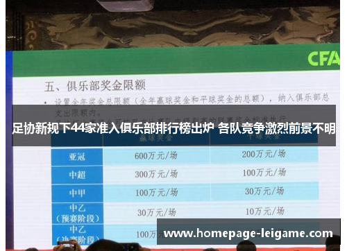足协新规下44家准入俱乐部排行榜出炉 各队竞争激烈前景不明